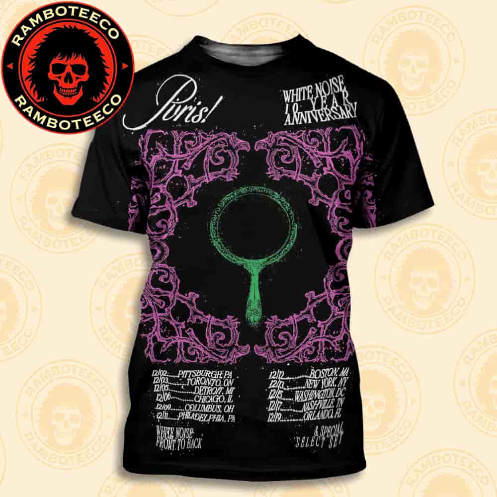 PVRIS White Noise 10 Year Anniversary Tour Dates List 2025 All Over Print T-Shirt PVRIS White Noise 10 Year Anniversary Tour Dates List 2025 All Over Print T-Shirt