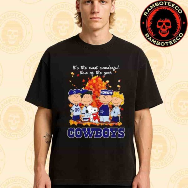 Peanuts Characters X Dallas Cowboys NFL Its The Most Wonderful Time Of The Year Merchandise Unisex T-Shirt