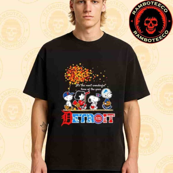 Peanuts Characters X Detroit Pistons NFL Its The Most Wonderful Time Of The Year Merchandise Unisex T-Shirt