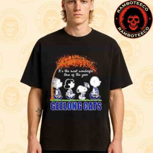 Peanuts Characters X Geelong Cats NFL Its The Most Wonderful Time Of The Year Merchandise Unisex T-Shirt