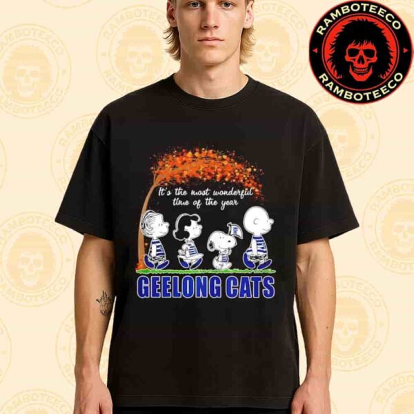 Peanuts Characters X Geelong Cats NFL Its The Most Wonderful Time Of The Year Merchandise Unisex T-Shirt