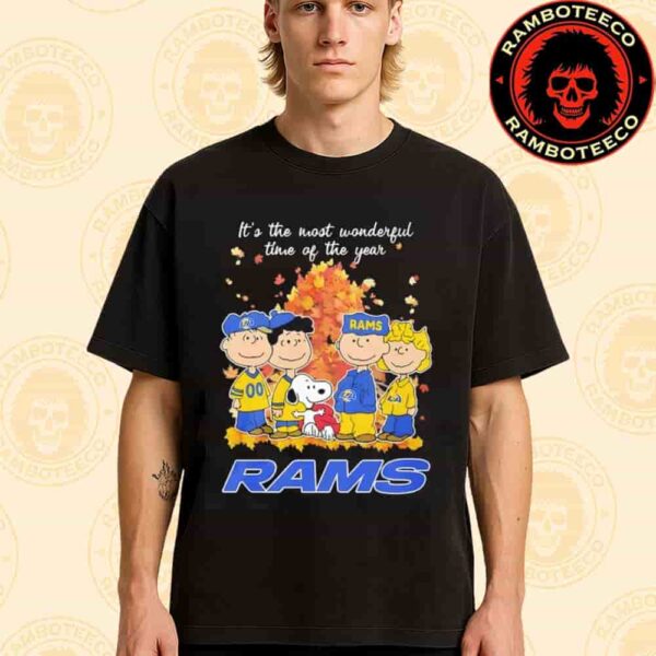 Peanuts Characters X Los Angeles Rams NFL Its The Most Wonderful Time Of The Year Merchandise Unisex T-Shirt