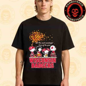 Peanuts Characters X Wisconsin Badgers NFL Its The Most Wonderful Time Of The Year Merchandise Unisex T-Shirt