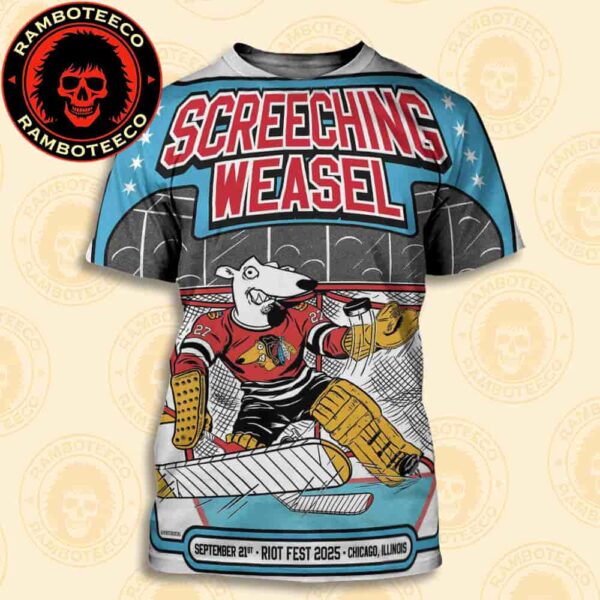 Screeching Weasel Concert Poster In Chicago IL On Sept 21st 2025 At Riot Fest All Over Print T-Shirt
