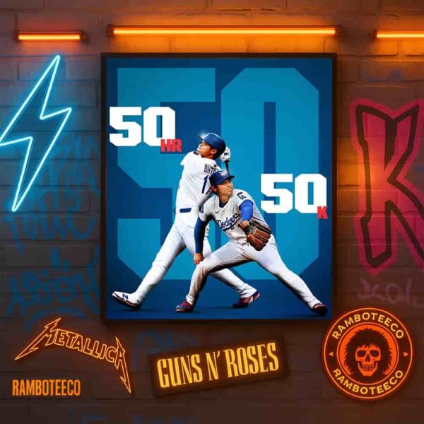 Shohei Ohtani Los Angeles Dodgers The First Player In MLB History With 50 Homers And 50 Strikeouts In The Same Season Home Decor Poster Canvas