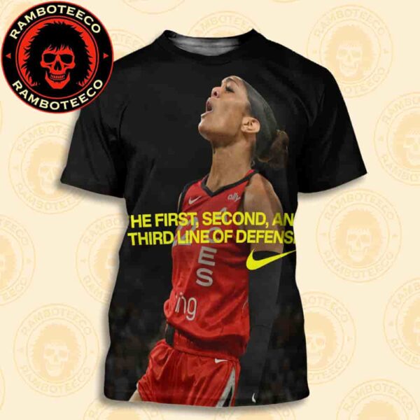The First Second And Third Line Of Defense Nike x A’ja Wilson Las Vegas Aces WNBA All Over Print T-Shirt