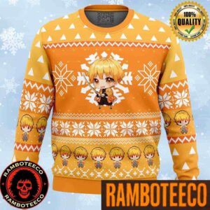 Zenitsu Agatsuma Chibi Demon Slayer Anime Ape Chirstmas Gifts 2025 Xmas For Family And Friends Ugly Sweater